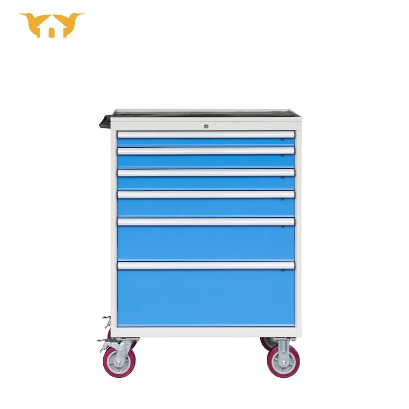Blue 6-drawer tool cart