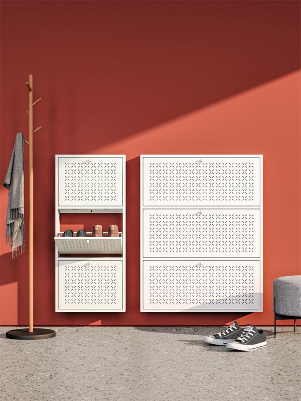 Ultra thin shoe cabinet - red