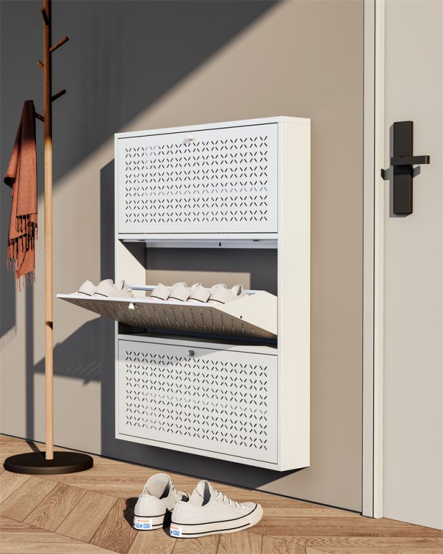 Ultra thin shoe cabinet - white