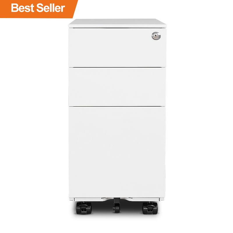 Narrow edge 3 pull side movable cabinet - white
