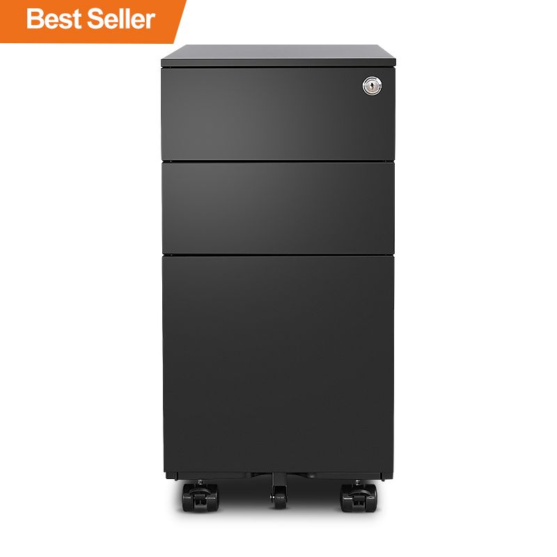 Narrow edge 3 pull side movable cabinet - black