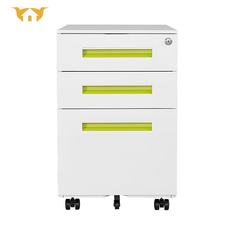3 Pull button activity cabinet - white cabinet body with green button handle