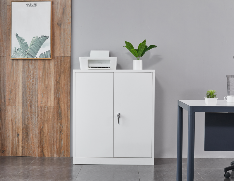 Metal Storage Cabinet with Lock | 2-Door Lockable Steel Cabinet with Shelves for Office, Garage & Home