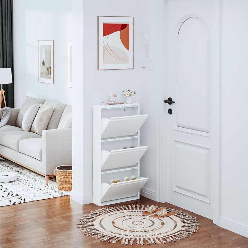 Metal Shoe Cabinet, Wall Mounted Shoe Cabinet with 2/3/4 Flip Drawers