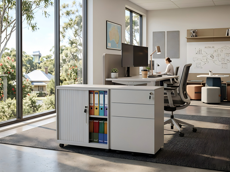 Stylish Tambour Door Mobile Pedestal Caddy with 3 Drawers sideboard metal caddy